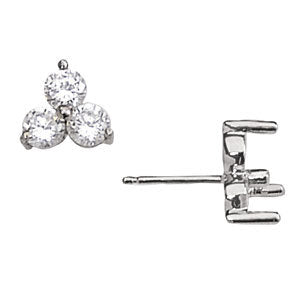 Platinum 1/2 CT Three Stone Diamond Stud Earrings