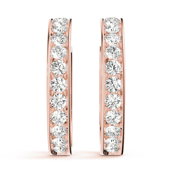 18K Rose Gold Diamond Hoop Earrings