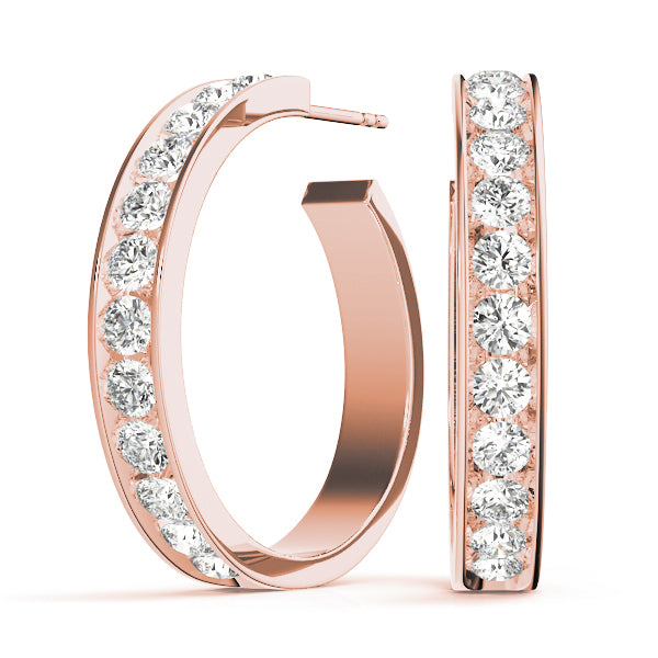 18K Rose Gold Diamond Hoop Earrings