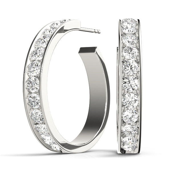 White Gold 1 CT Diamond Hoop Earrings