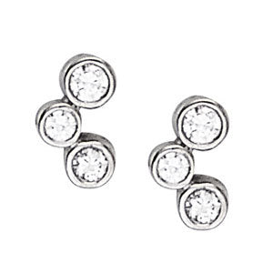 18K White Gold Diamond Three Stone Stud Earrings