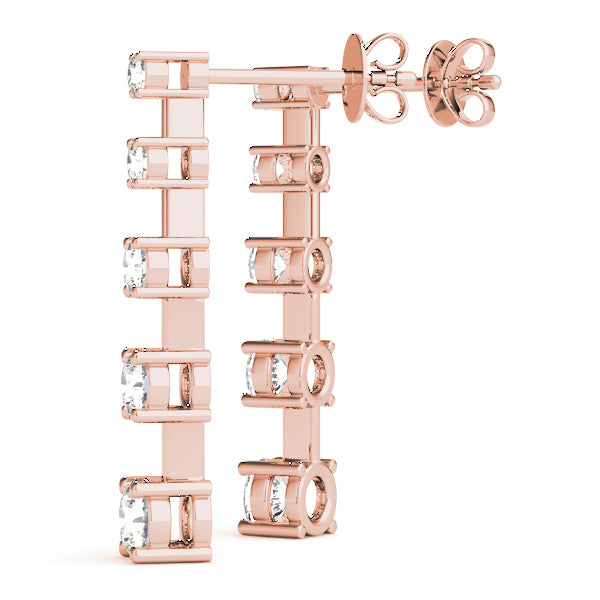 18K Rose Gold Round Diamond Journey Earrings