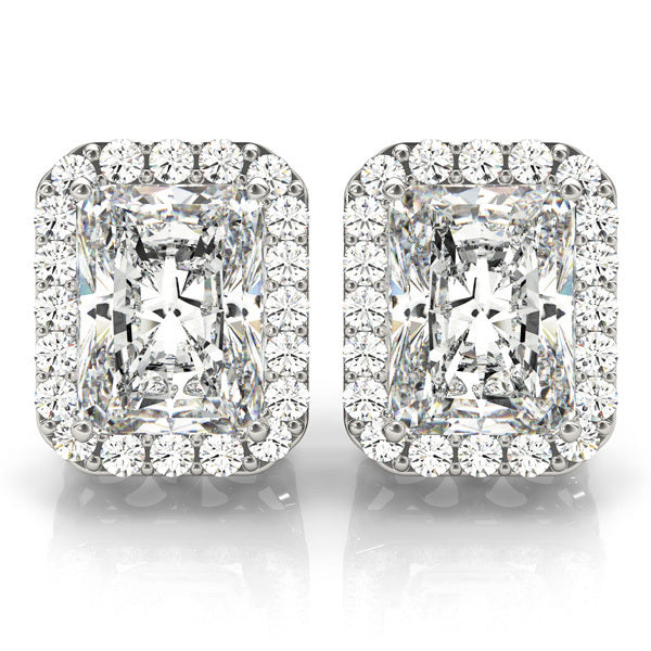 14K White Gold Round Diamond Halo Earrings