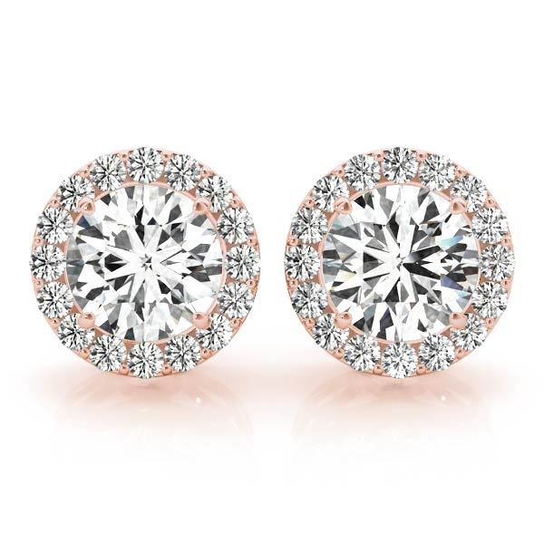 14K Rose Gold Round Diamond Halo Earrings