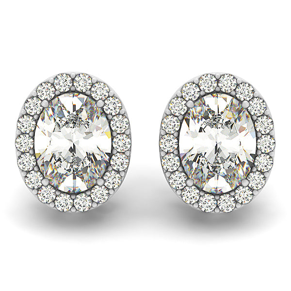 14K Gold Round Diamond Halo Earrings