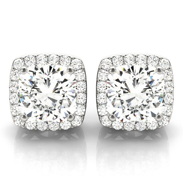 14K White Gold Round Diamond Halo Earrings