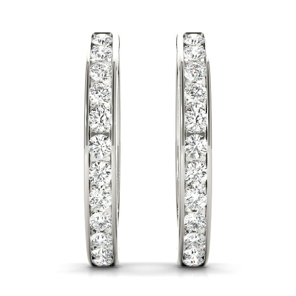14K White Gold Diamond Fashion Hoop Earrings