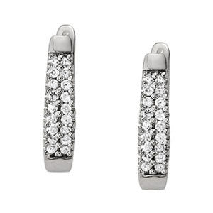 14K White Gold 1ctw Round Diamond J-Hoop Earrings