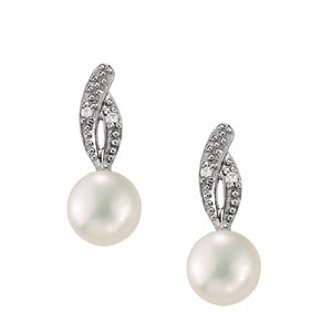 Platinum White Diamond Pearl Drop Earrings