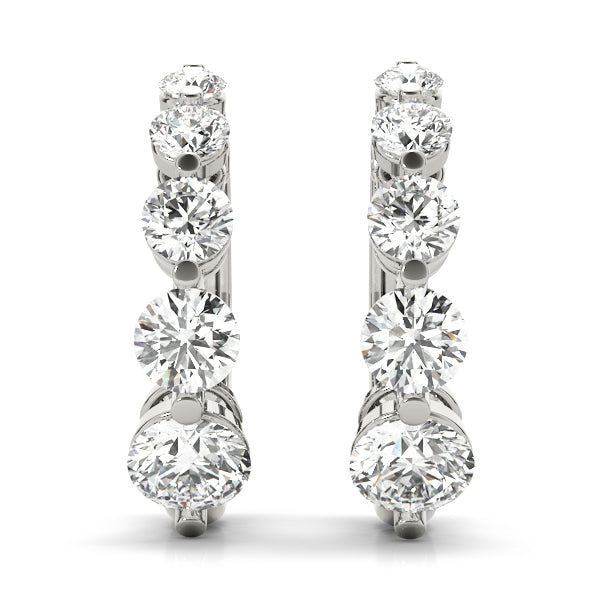 14K White Gold Round Diamond Journey Earrings