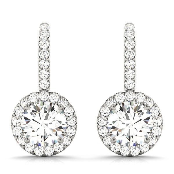 Platinum White Round Diamond Halo Earrings