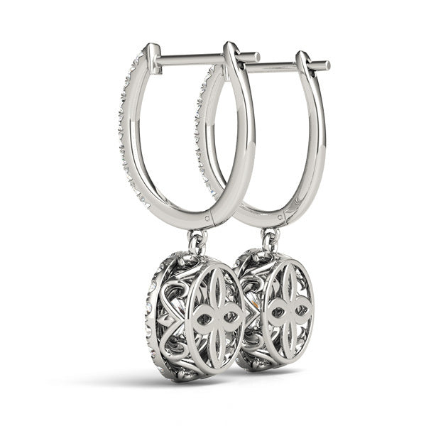 18K White Gold Round Diamond Halo Earring Set