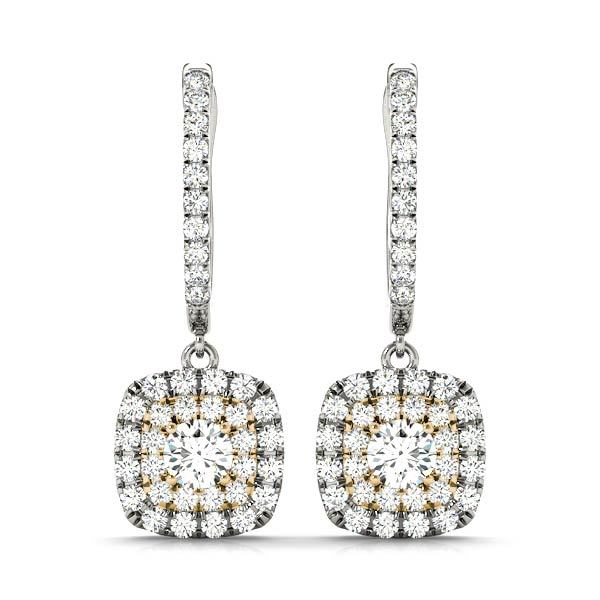 14K Yellow Gold Round Diamond Halo Earring Set