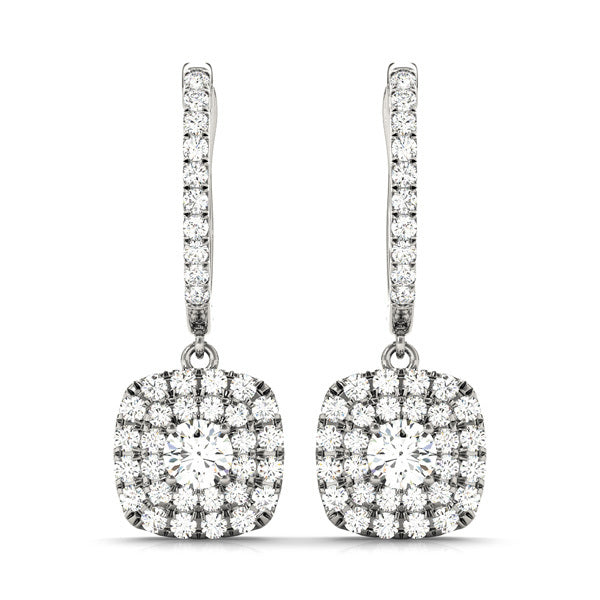 18K White Gold Round Diamond Halo Earring Set