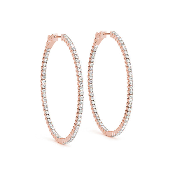 14K Rose Gold Round Diamond Inside Out Hoop Earrings