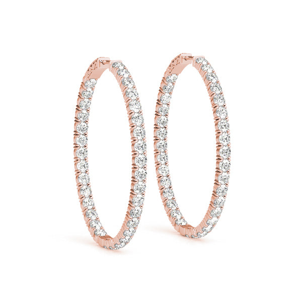 14K Rose Gold Diamond Inside Out Hoop Earrings