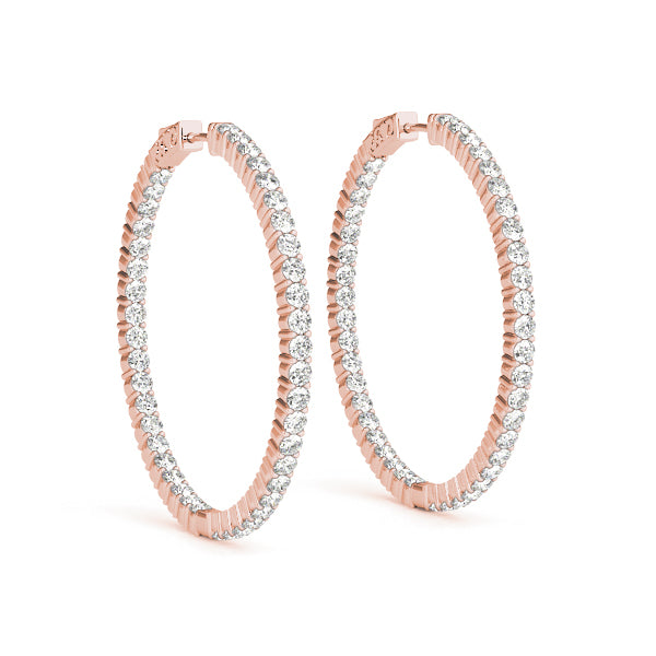 18K Rose Gold Diamond Inside Out Hoop Earrings