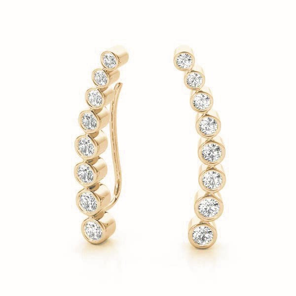 18K Yellow Gold Round Diamond Climber Earrings