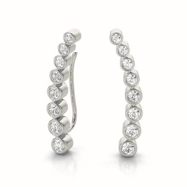 14K White Gold Round Diamond Climber Earrings