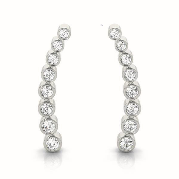 Platinum White Diamond Round Climber Earrings