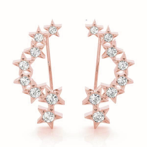 18K Rose Gold Round Diamond Climber Earrings