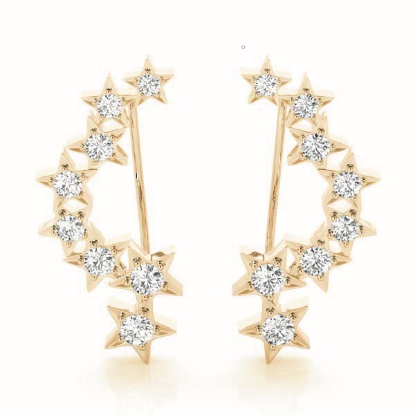 18K Yellow Gold Round Diamond Climber Earrings