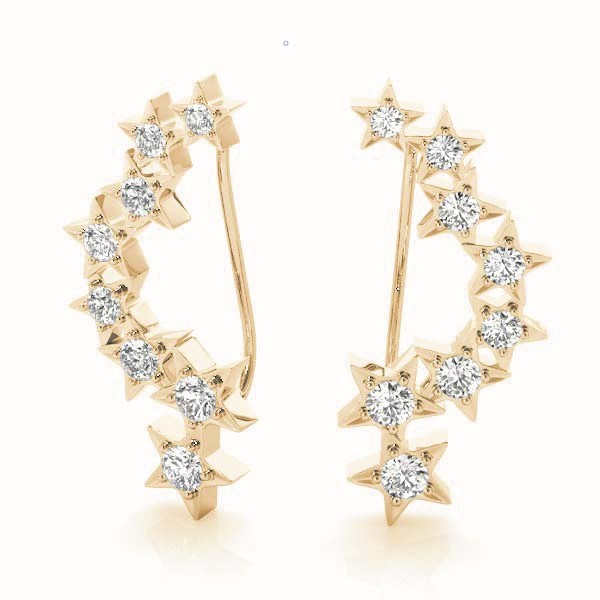 18K Yellow Gold Round Diamond Climber Earrings