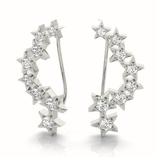 14K White Gold Round Diamond Climber Earrings