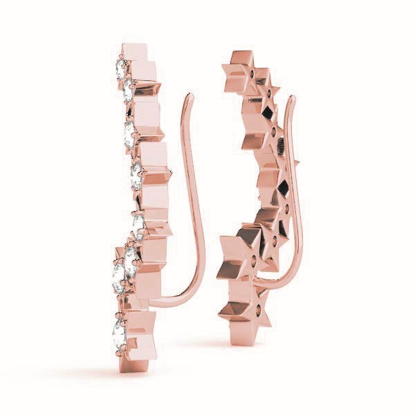 18K Rose Gold Round Diamond Climber Earrings