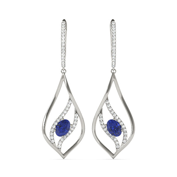 Platinum White Oval Diamond Fashion Earrings