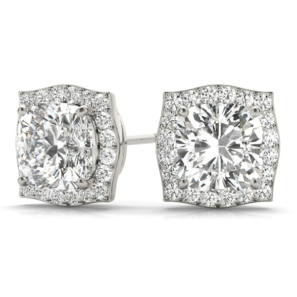 14K White Gold Diamond Halo Stud Earrings