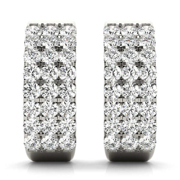 14K White Gold Round Diamond J-Hoop Earrings