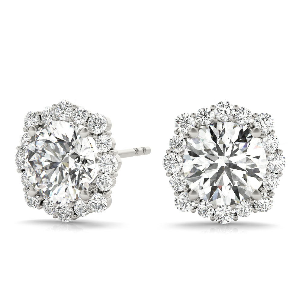 14K White Gold Round Diamond Halo Earrings
