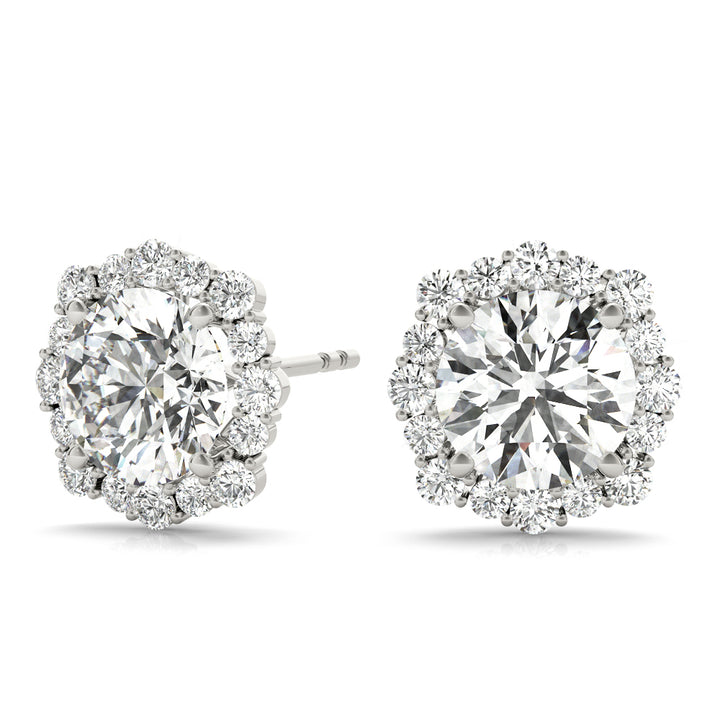 14K White Gold Round Diamond Halo Earrings