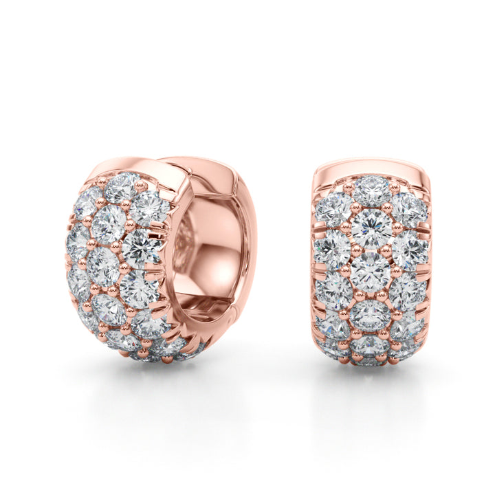 18K Rose Gold Round Diamond Huggie Earrings