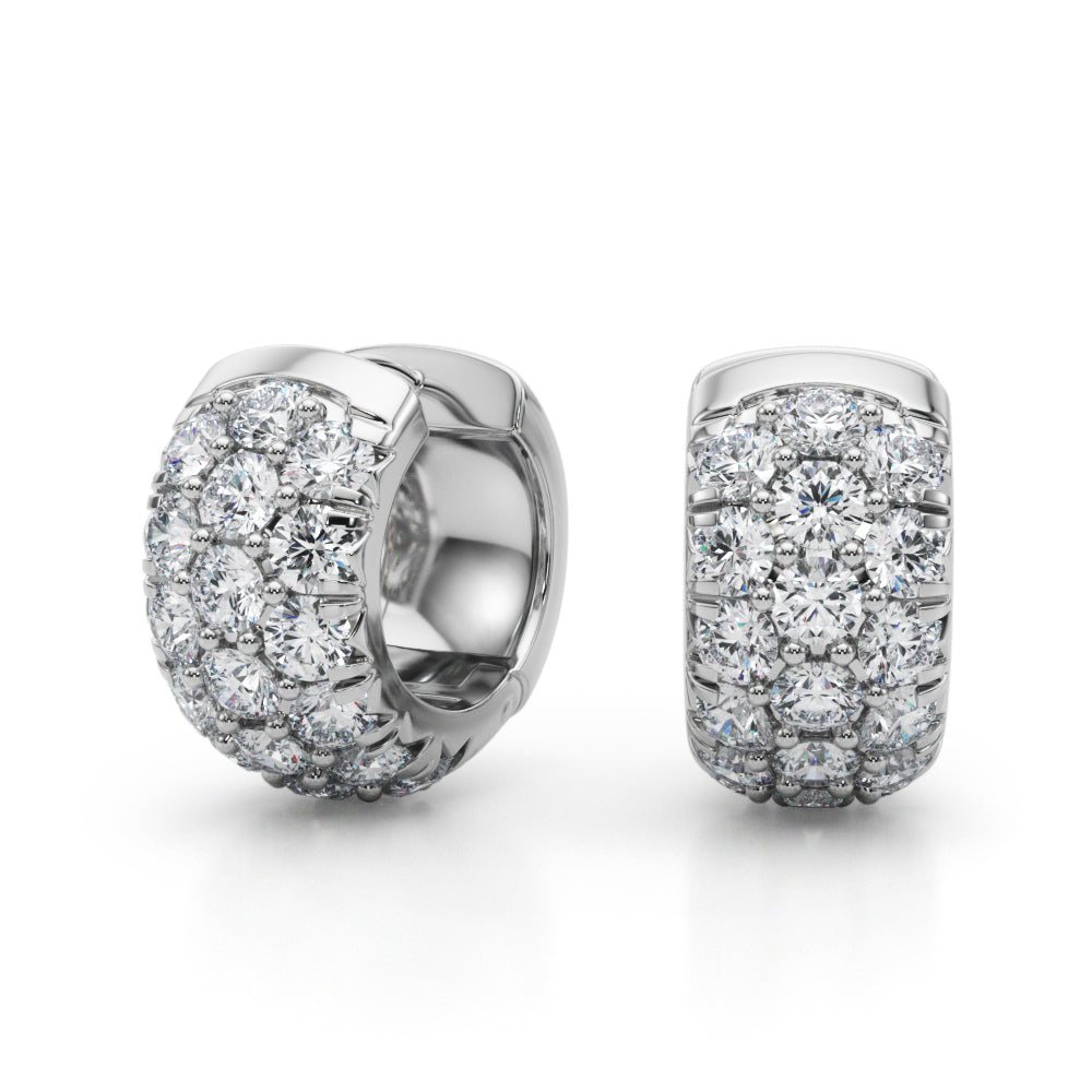 14K White Gold Diamond Huggie Earrings - 1.52 ctw