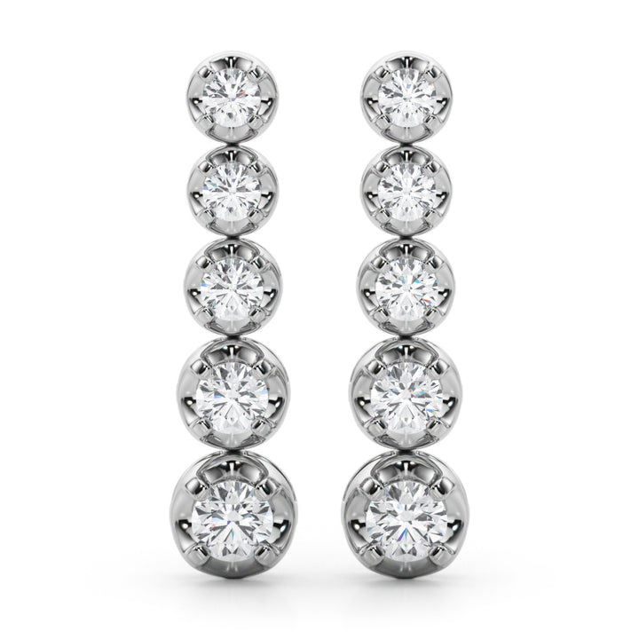 18K White Gold Round Diamond Drop Earrings