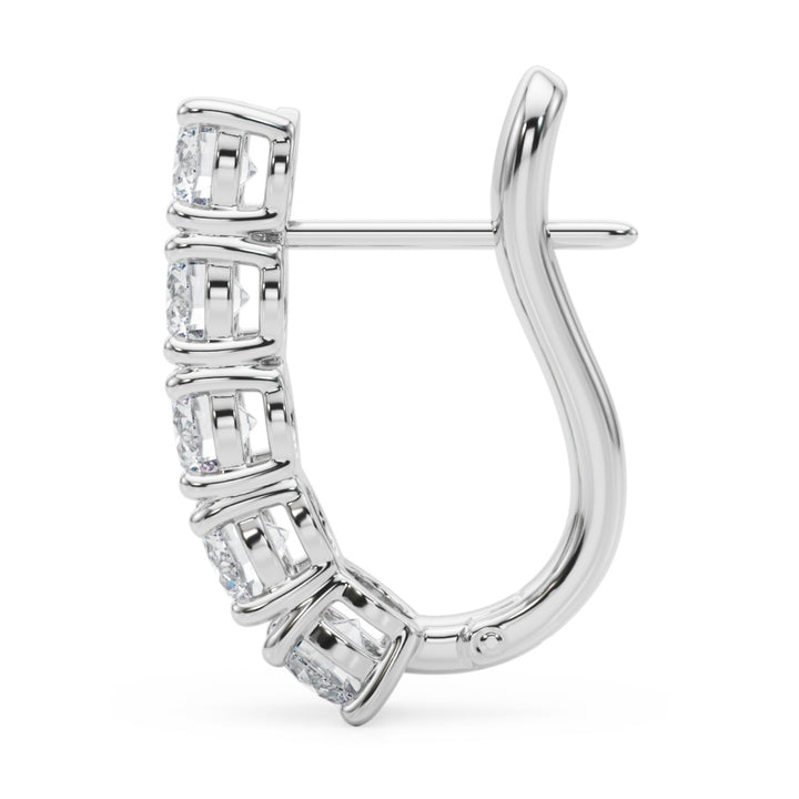 18K White Gold Round Diamond J-Hoop Earrings