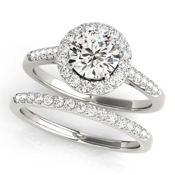 Platinum 1.38 ctw Round Diamond Halo Engagement Ring