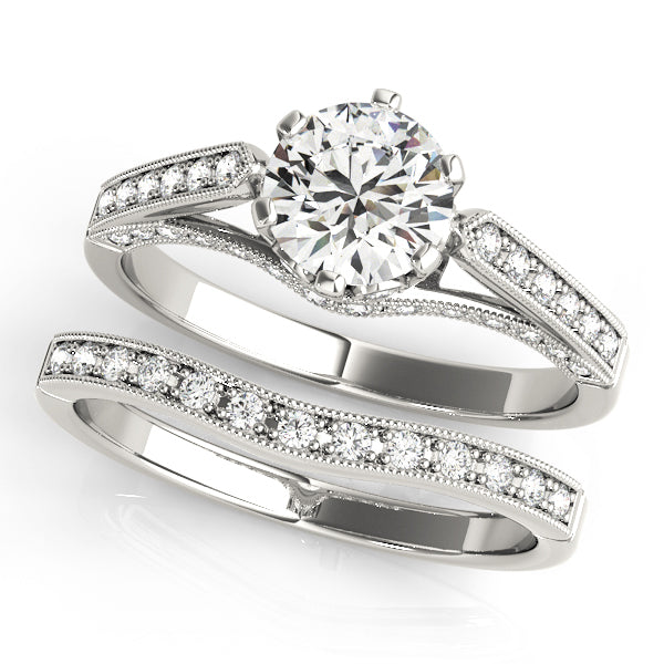 18K White Gold Diamond Single Row Engagement Ring