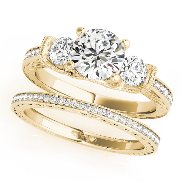 18K Yellow Gold 2 ct tw Three Stone Diamond Engagement Ring