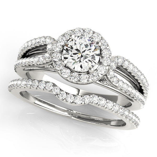 Platinum White Round Diamond Halo Ring