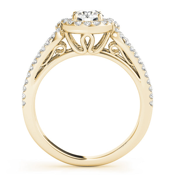 18K Yellow Gold Diamond Halo Engagement Ring 0.5 CT
