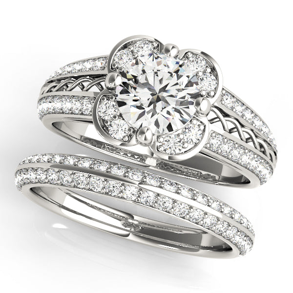 Platinum 1.38 ctw Round Diamond Halo Engagement Ring