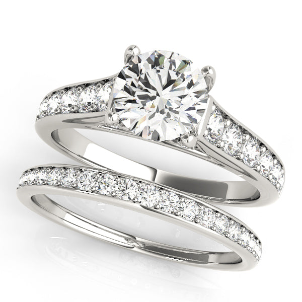 14K White Gold Single Row Diamond Engagement Ring