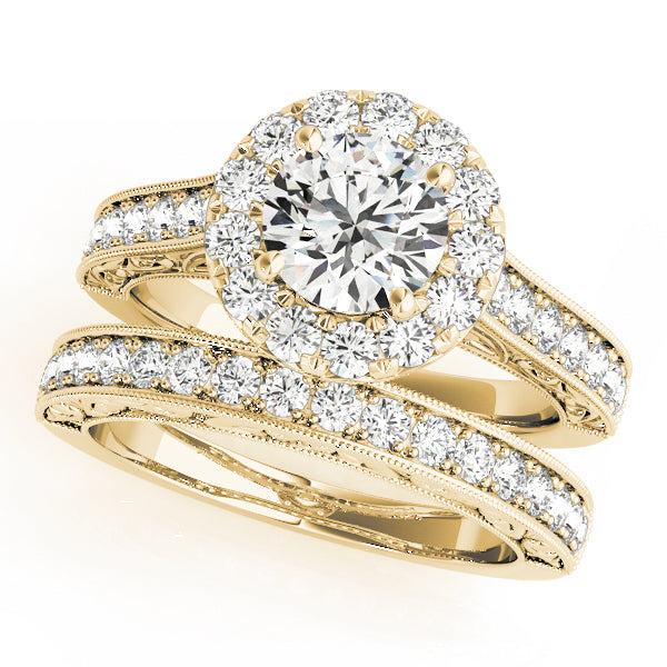 14K Yellow Gold Diamond Halo Engagement Ring 1 ct