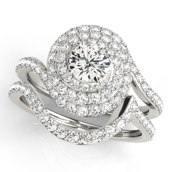 14K White Gold 1.75 ctw Round Diamond Halo Ring