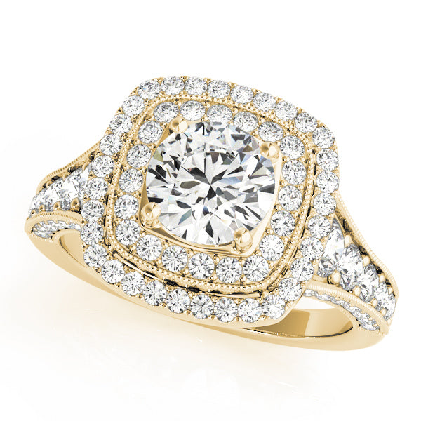 18K Yellow Gold Round Diamond Halo Engagement Ring
