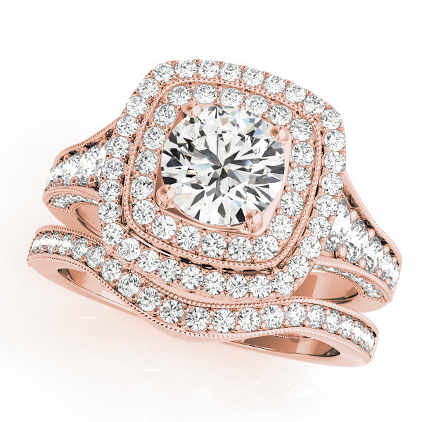 18K Rose Gold Round Diamond Halo Engagement Ring