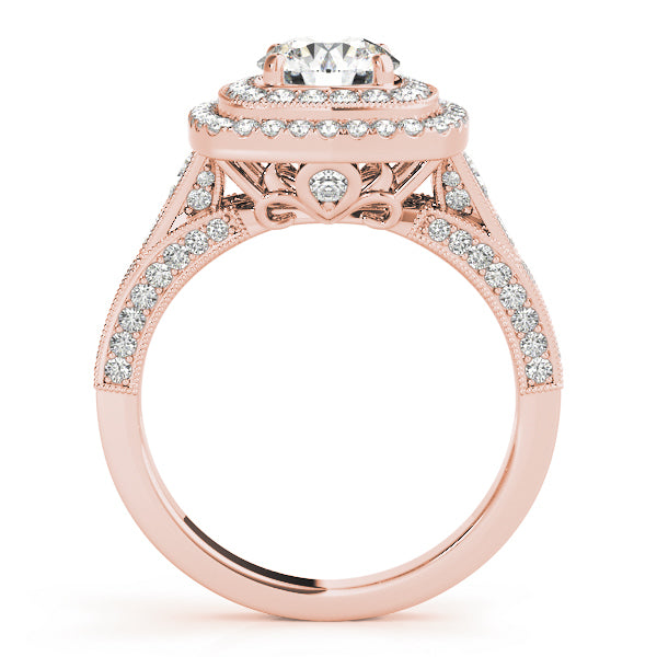 18K Rose Gold Round Diamond Halo Engagement Ring